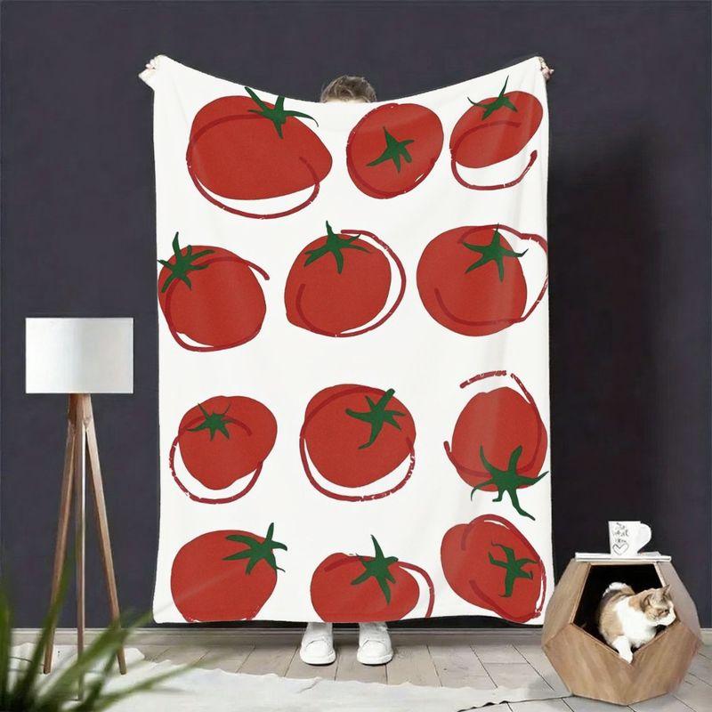 Retro French Tomato Blanket Vintage Red Fruit Print Soft Throw For Kitchen Dining Room Home Decor Accent Gift Idea
