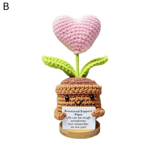 Crocheted Sunflower Doll Emotional Inspirational Support Potted Plant Doll Handmade Inspirational Doll with Positive Card for Cheer Up Gift Home Decor