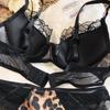 Sexy Dámská Lingerie Set s Leopradím Vzorem Francouzská Krajka Květinová Výšivka Síťovaná Podprsenka Pohodlná Push-Up Podprsenka Šarm Dámské Spodní Prádlo