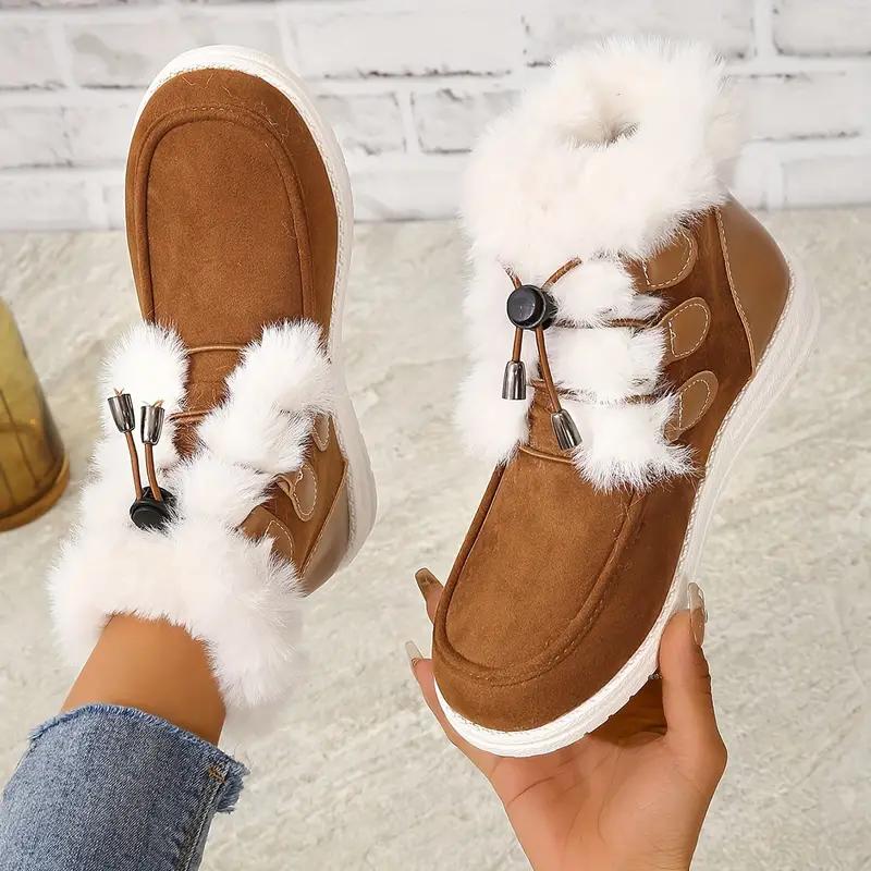 

Зимние женские замшевые зимние сапоги с плюшевой подкладкой, теплые короткие сапоги с завязками на плоской подошве, теплые уличные сапоги 42 коричневый