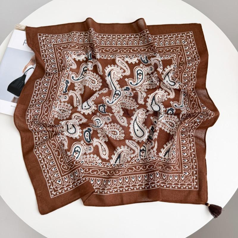 Vintage Cashew Printed Tassel Small Square Scarf For Women Elegant Decorative Neckwear