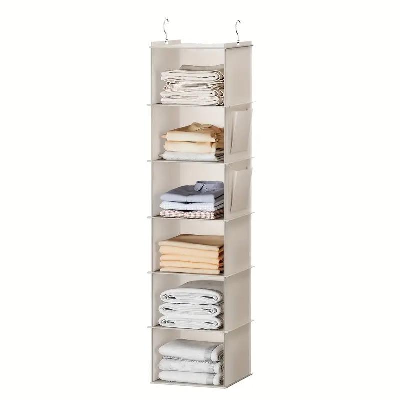Multi-layer Washable Hanging Wardrobe Organizer with Metal Hooks and Bamboo Strips