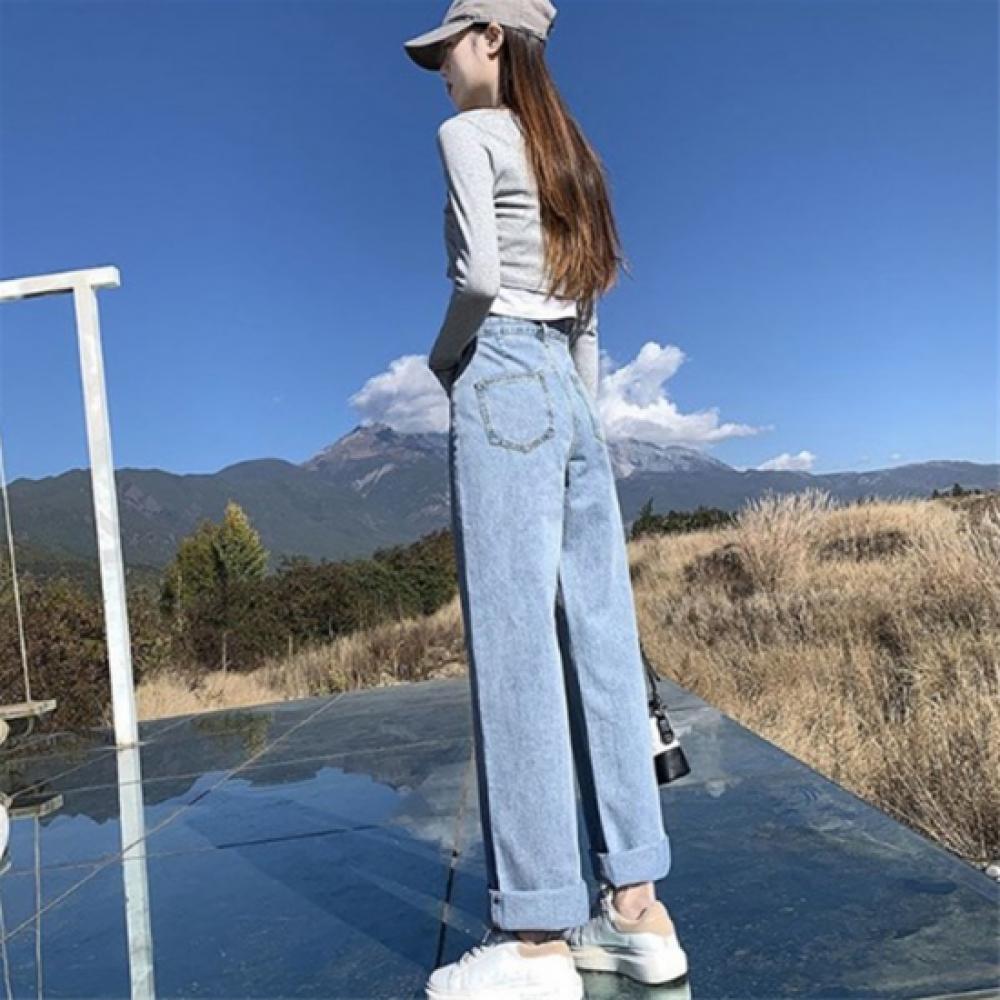 New Arrivals Open Run Women Denim Pants Sky Blue Light Blue Straight Fit Mpn