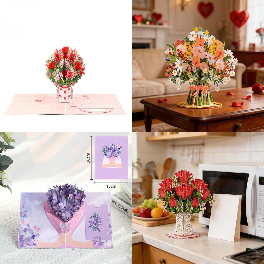 Ewige Blüte Popup-Karte für Valentinstag und Muttertag mit Laserschnitt-Motiv