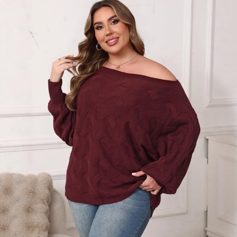 Women's Sexy One-length Off-shoulder Irregular Top Bat Sleeve Loose Pullover Sweater Women
