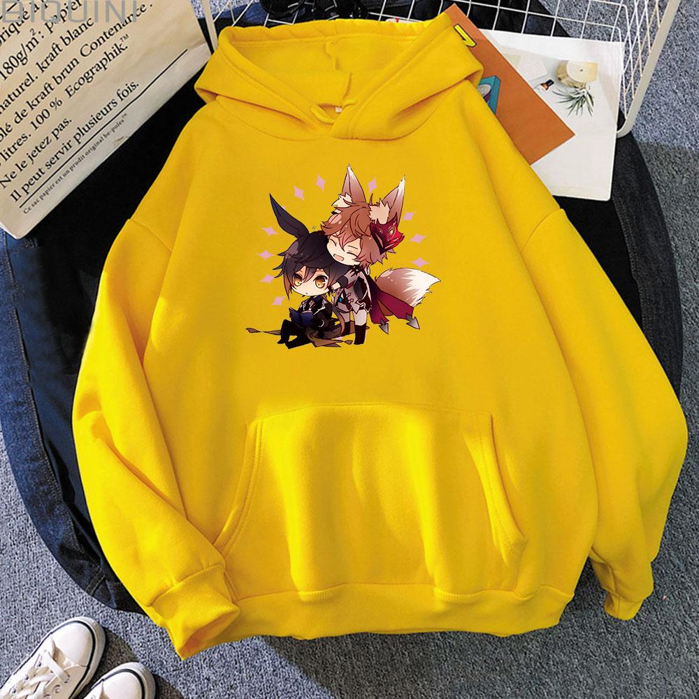 Genshin Impact Zhong Li Tartaglia Kawaii Hoodies Women Pullover Aesthetic Print Sweatshirts Oversized Pink Graphic Korean
