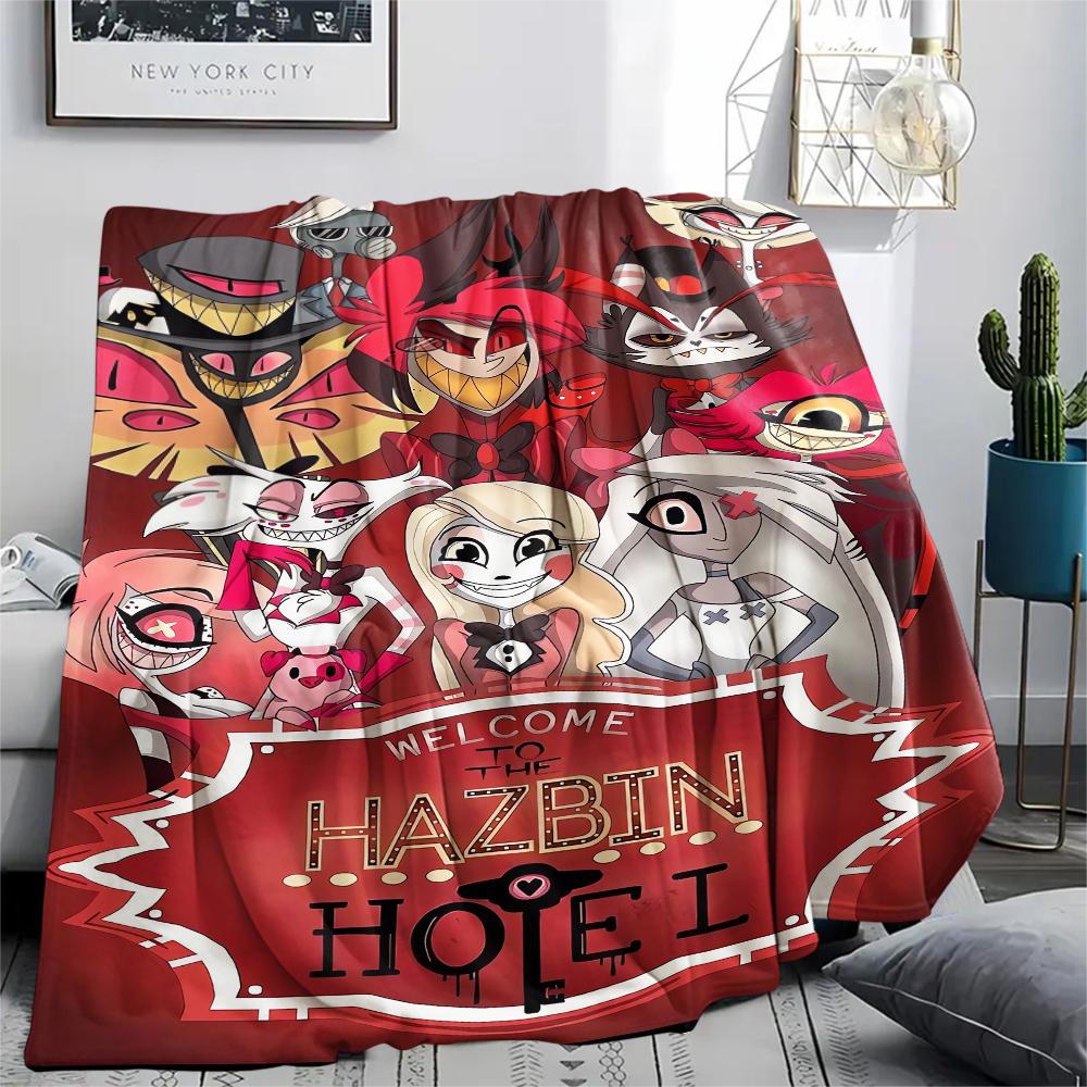 1Pc Hazbin Hotel Print Flannel Blanket, High Quality Comfortable for All Seasons, Home Decor, Warmth and Comfort, Perfect for Christmas Gifts