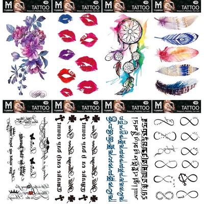 Lips Dream Catcher Feather English Alphabet Sanskrit Back Shape Eight Characters Water Transfer Waterproof Tattoo Sticker 3D Color Sticker