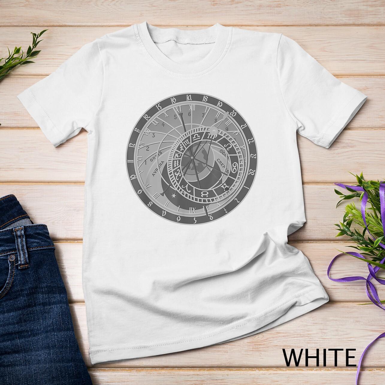 Prague Astronomical Clock T-Shirt Mens Womens Tees Top Astrology Tee Men Women Unisex T-Shirt Mens Womens Tees Top S