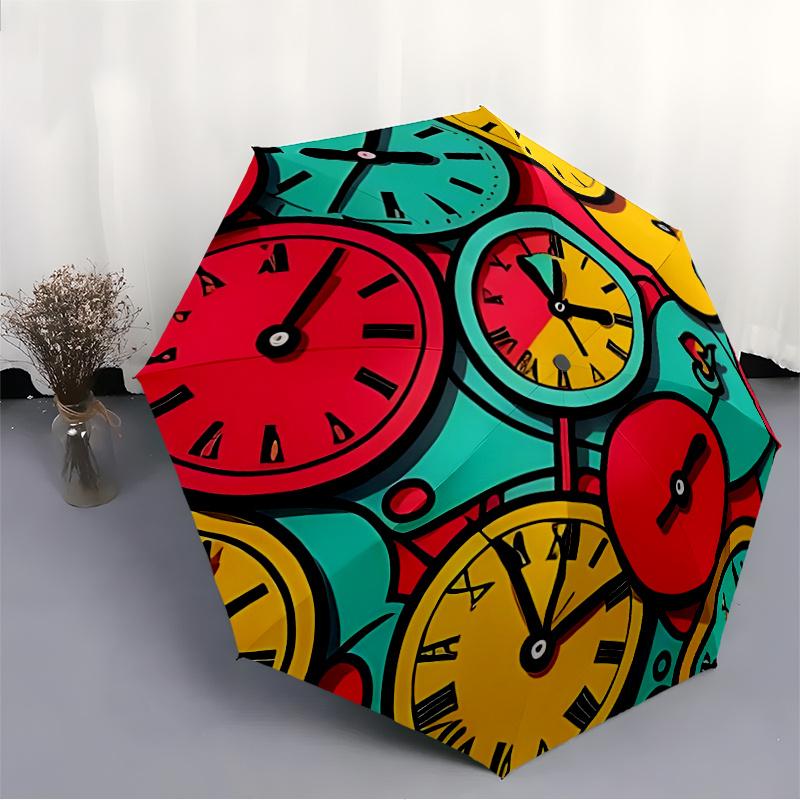 1pc Clocks TimeAutomatic Open/close Umbrella, 8-Rib Sturdy Structure, Portable Travel Umbrella, Parties, Everyday Usec57