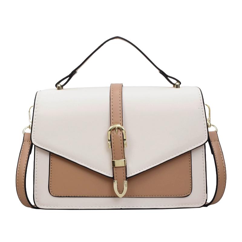 Fashion Luxury PU Leather Women's Square Crossbody Bag Top Handle Mini Satchel Flap Handbag Contrast Color Trendy Shoulder Bag