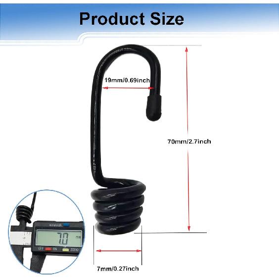 10Pcs Bungee Cord Hooks Spiral Bungee Hooks Cord Hook Wire Hooks End with 10Pcs Hog Rings for Boating, Camping,Tarps,Elastic Rope Strapping Tape (1/4