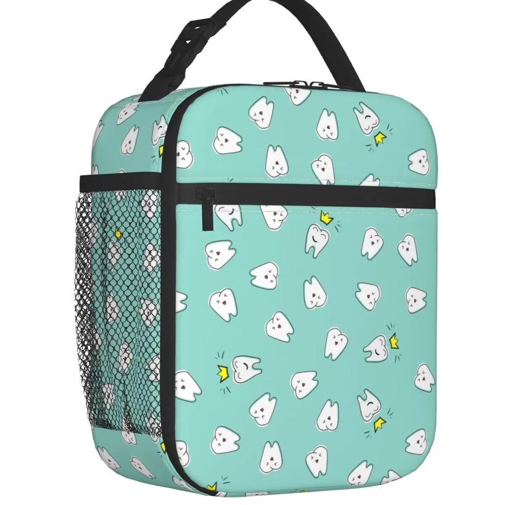 Kawaii Teeth  Pattern Insulated Lunch Bag for Women Portable Tooth Thermal Cooler Bento Box Office Picnic Travel