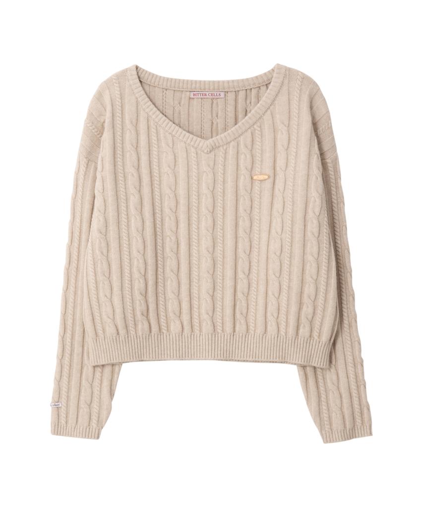 Biteoseljeu C.G V-Neck Cable Sweater - Beige