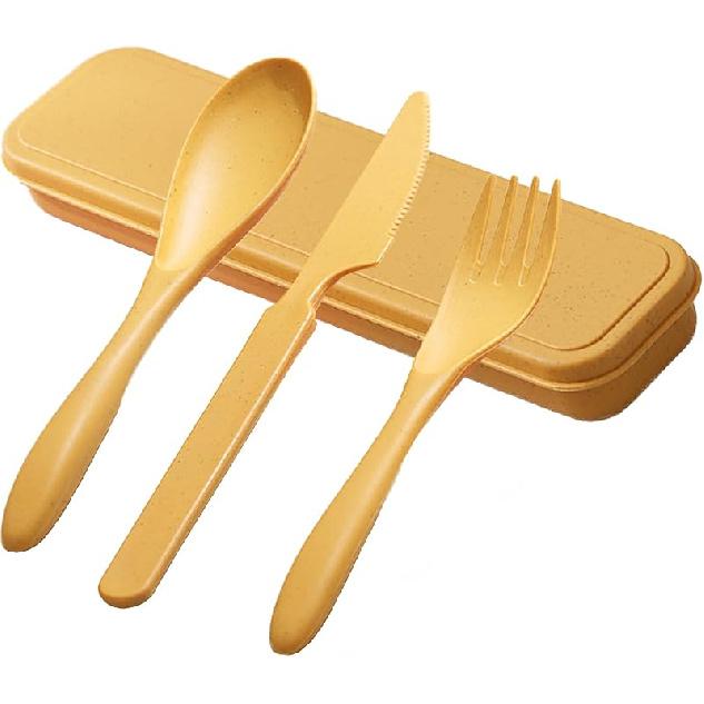 Travel Cutlery Set with Case, Portable Camping Cutlery Set Reusable Plastic Fork Spoon Knife Tableware for Lunch Box Picnic Work School or Daily Use