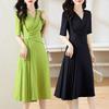 Vestido de Verão Francês de Luxo para Mulheres Tamanho Grande Ajuste Slim Elegante Fluido Chiffon Vestido Maxi