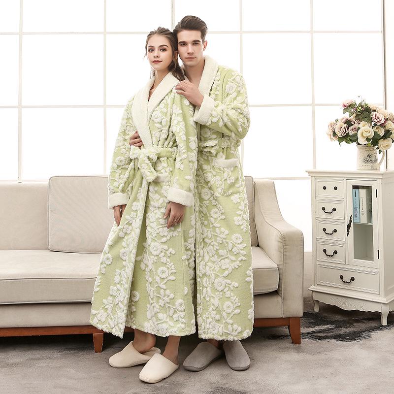 Accappatoio Lungo Da Donna In Pile Ispessito Jacquard, Con Bottoni E Tasche, Morbido E Caldo, Vestaglia Invernale Per Casa E Spa