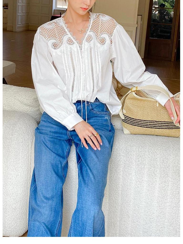 Autumn New White French-Style Women's Long Sleeve Shirt