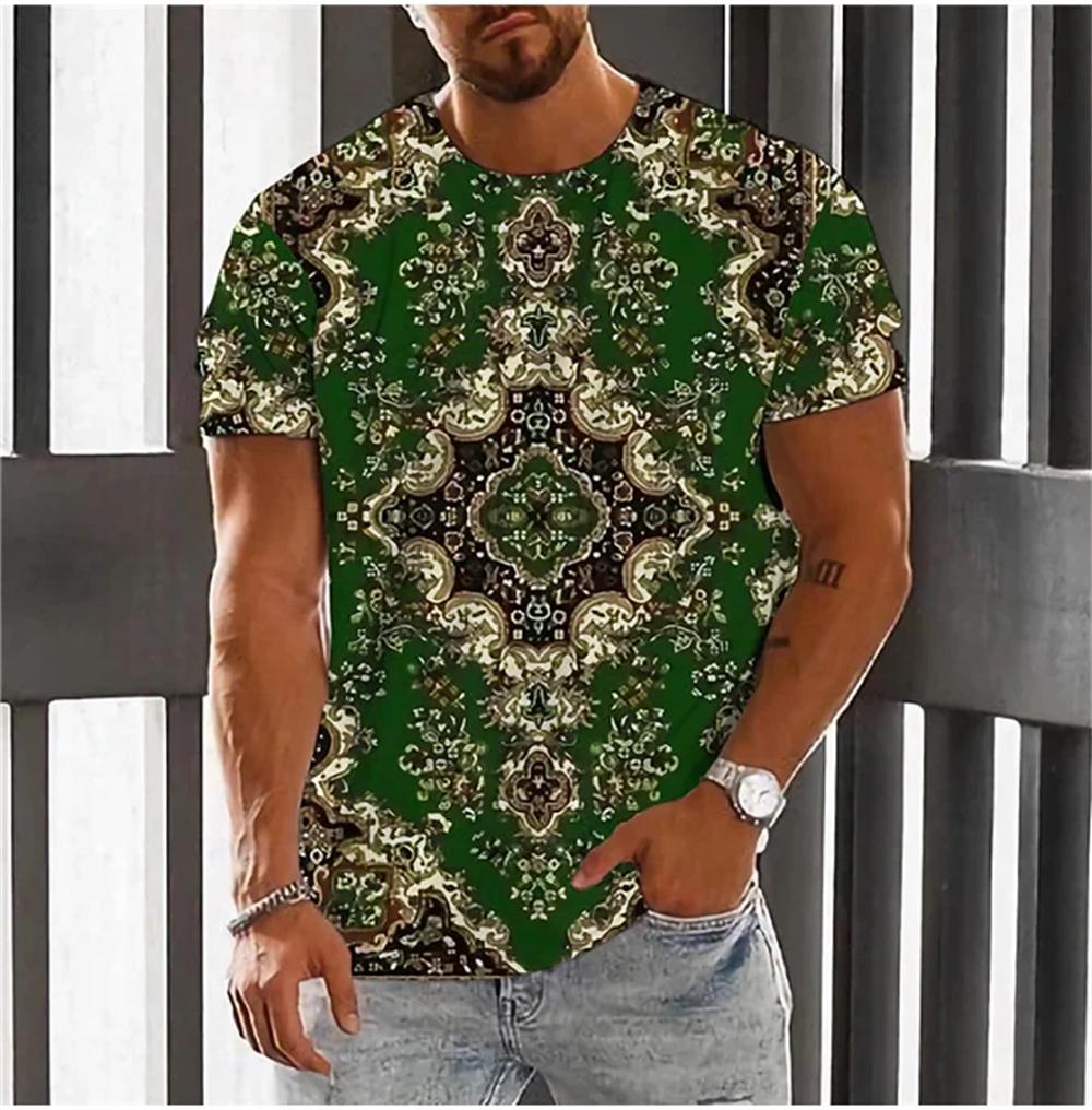 Bohemian 3D Print T Shirt for Men Ethnic O-Neck Short Sleeve Tops Geometric Harajuku Men's T-Shirt Loose Tees Shirt Man Clothing