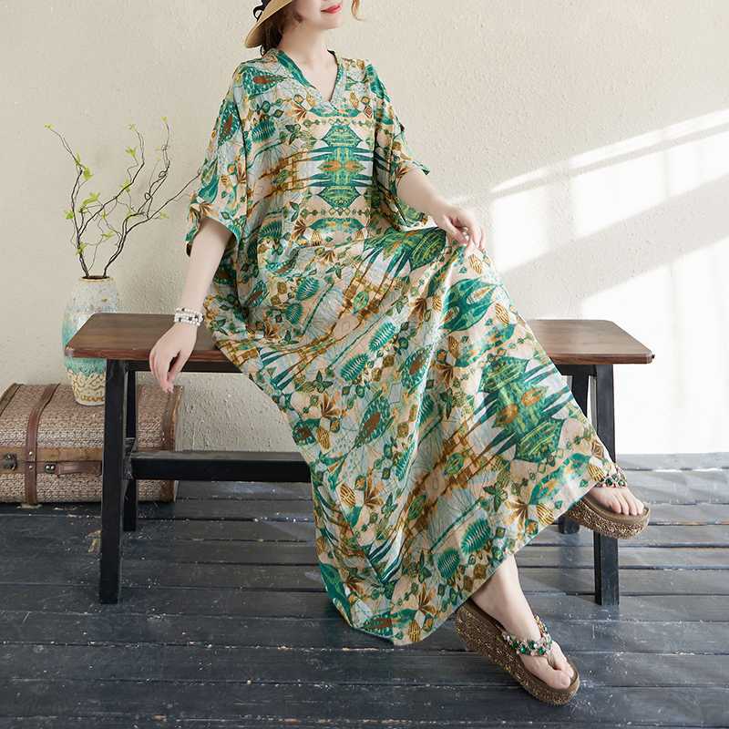 Summer Color Travel Retro Long Skirt Cotton Linen Dress