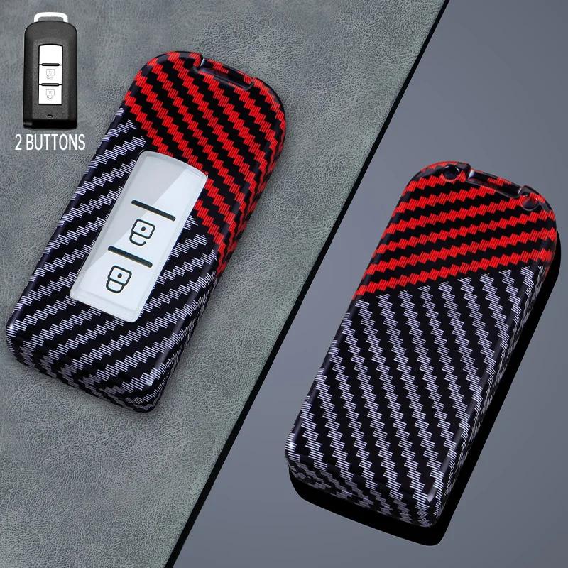 

For Mitsubishi Lancer Xpander Outlander ASX EX Pajero Sport Eclipse Cross Montero Carbon Fiber Car Key Case Cover Shell Keychain