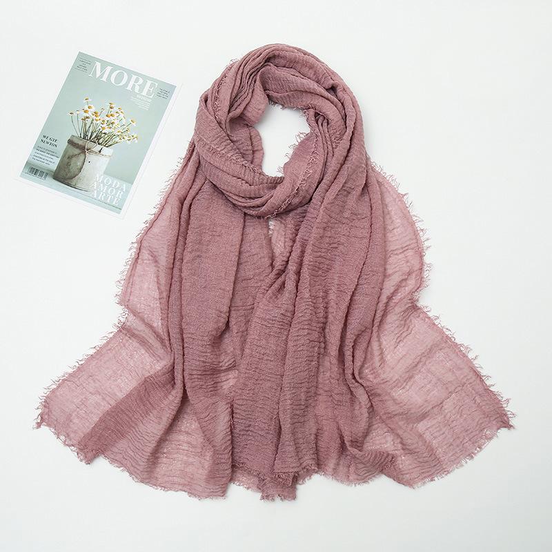 Hot-selling New Simple Solid Color Wrinkled Cotton and Linen Scarf, Soft and Skin-friendly In Winter, Warm Scarf Women