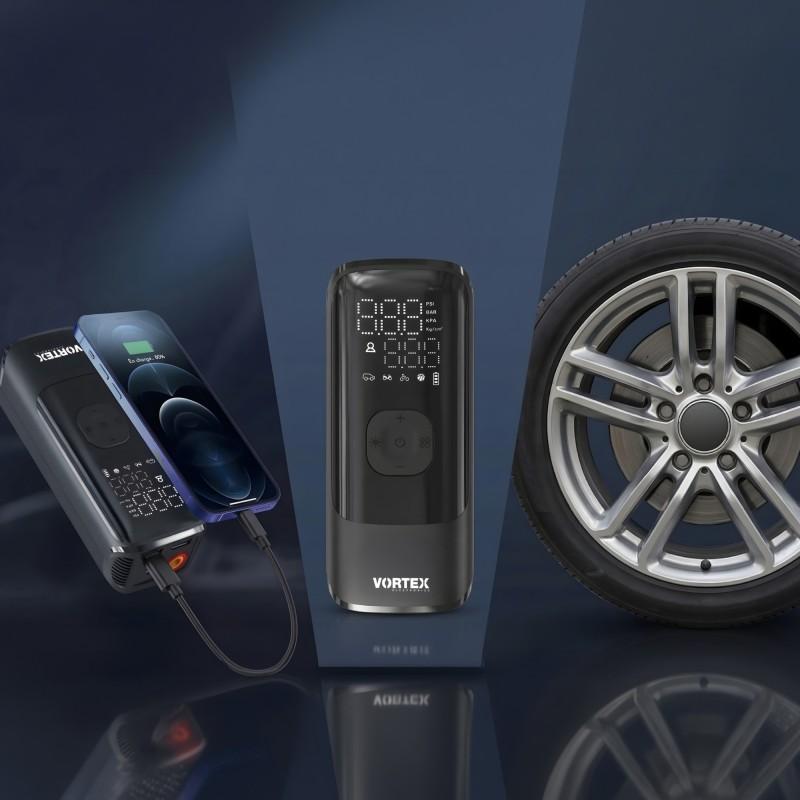 Vortex- Air Saver - Compresseur D'air Portatif - Powerbank Intégrée - Lampe Torche Led - 150 Psi