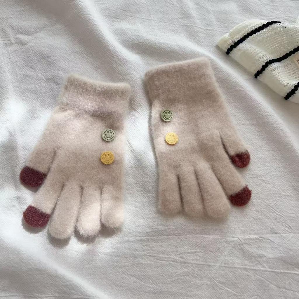 Children's Button Five finger Warm Korean Style Smiling Baby Woolen Knitted Hand for Boys and Girls Students To Keep Warm
