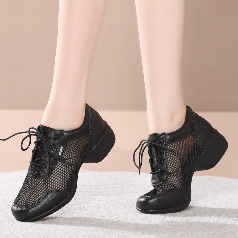 New Mesh Square Dance Shoes For Women Breathable Modern Dancing Shoes Anti Slip Warm Height Increasing Jazz Commuting Shoes