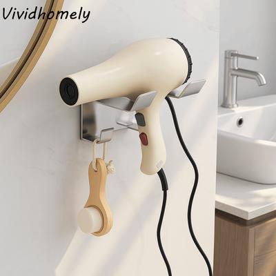 Stainless Steel Hair Dryer Storage Rack Waterproof Wall Mounted Hairdryer Stand with Hook Moisture-proof Hair Dryer Holder Salon