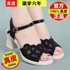 Real soft leather fish mouth mesh hollowed sandals women's thick heel summer new one-word buckle middle heel versatile non-slip shoes children