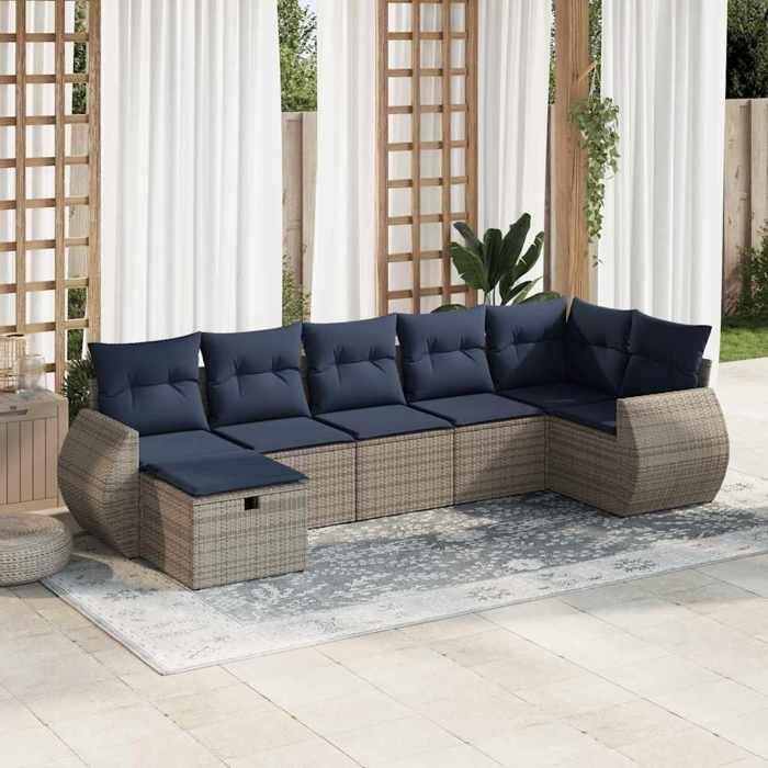 VidaXL Salon de jardin avec coussins 7 pcs gris résine tressée 3325607