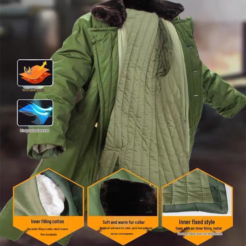 Long Windproof Fleece-Lined Cotton Parka