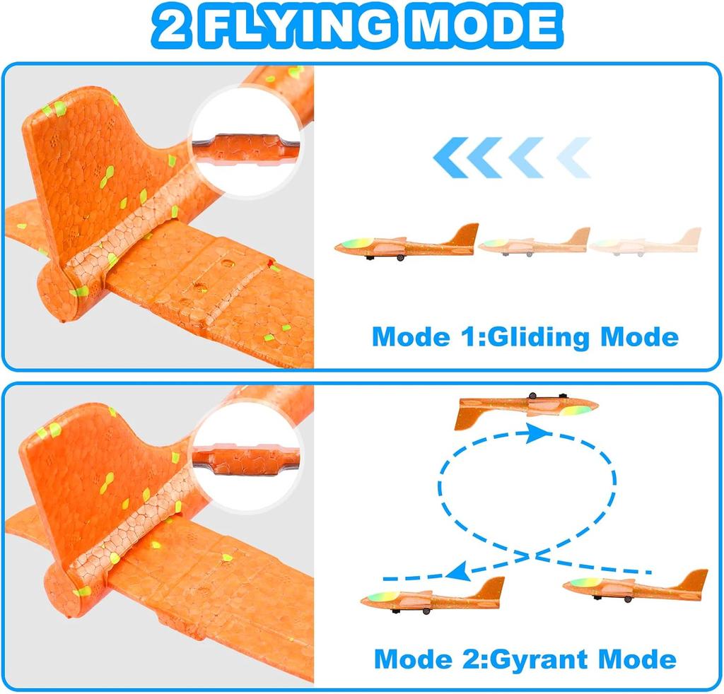 3 Pack Airplane Launcher Toys, 13.2'' LED Foam Glider Catapult Plane Toy for Boys, 2 Flight Modes Outdoor Flying Toy