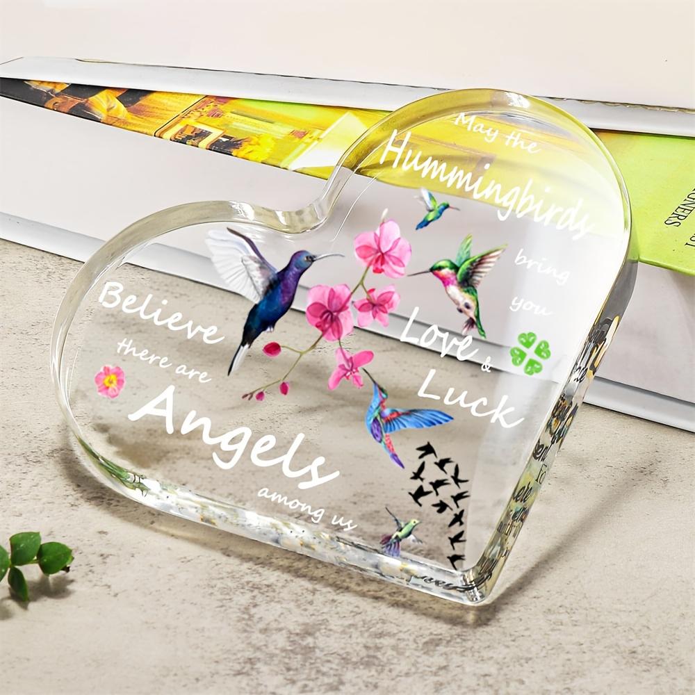 Vintage Acrylic Sign, Hummingbird Heart Gift for Women - Christian Inspirational Acrylic Keepsake with "May the Hummingbirds Bring You Love & Luck"