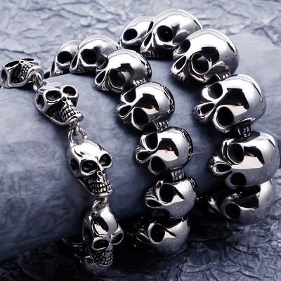 Punk Rocker Skull Head Chain Man Bracalet Polished Stainless Steel Mens Friendship Bracelets Gothic Male Jewellery Accessories