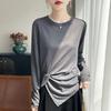 Solid-color Round-neck Long-sleeved T-shirt for Women, Spring-autumn Thick and Fitted Base Layer Shirt, Early Spring Outerwear with A Waistline.