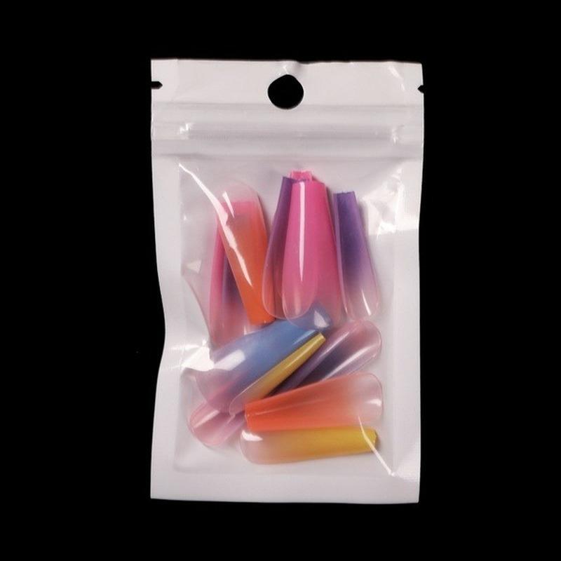 24pcs/bag Long Coffin Fake Nails Rainbow Ballerina Full Cover Nail Art Tips Beauty Artificial False Nails Manicure Charms