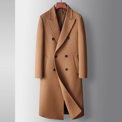 Autumn and Winter Long Knee Double-breasted Wool Trench Coat Middle-aged and Young Business Leisure Warm Jacket
