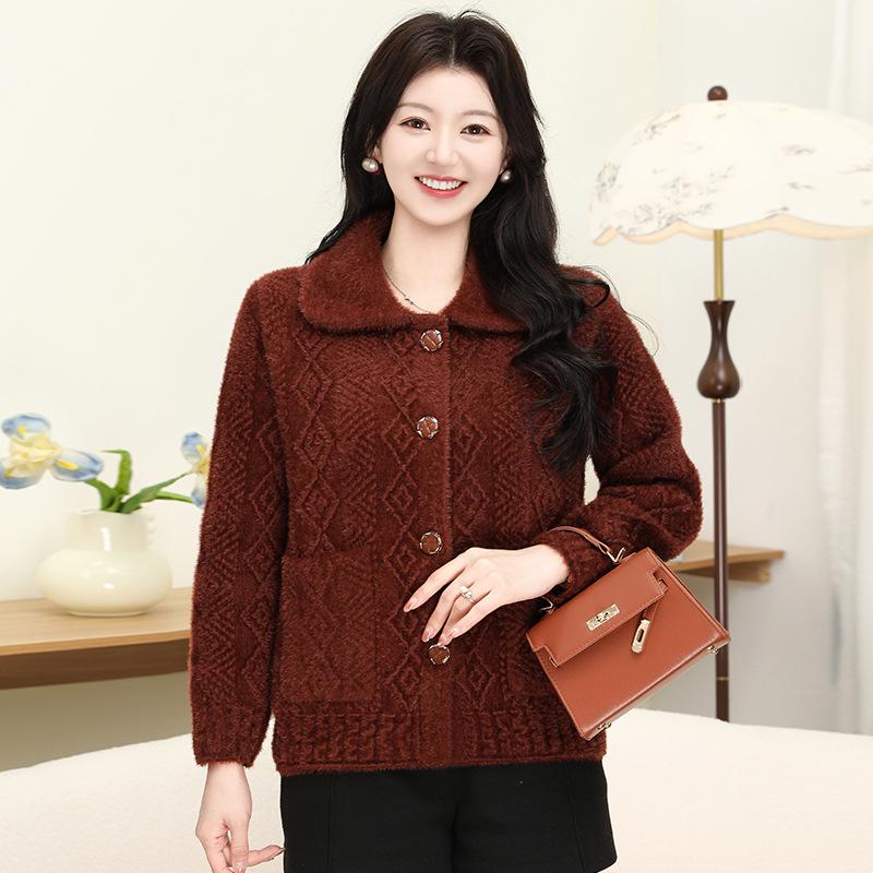 

Maternity Faux Mink Velvet Sweater: Autumn/Winter Knit Cardigan for Elderly Women One Size (suitable for 90-135 jin) іржавий/червоний