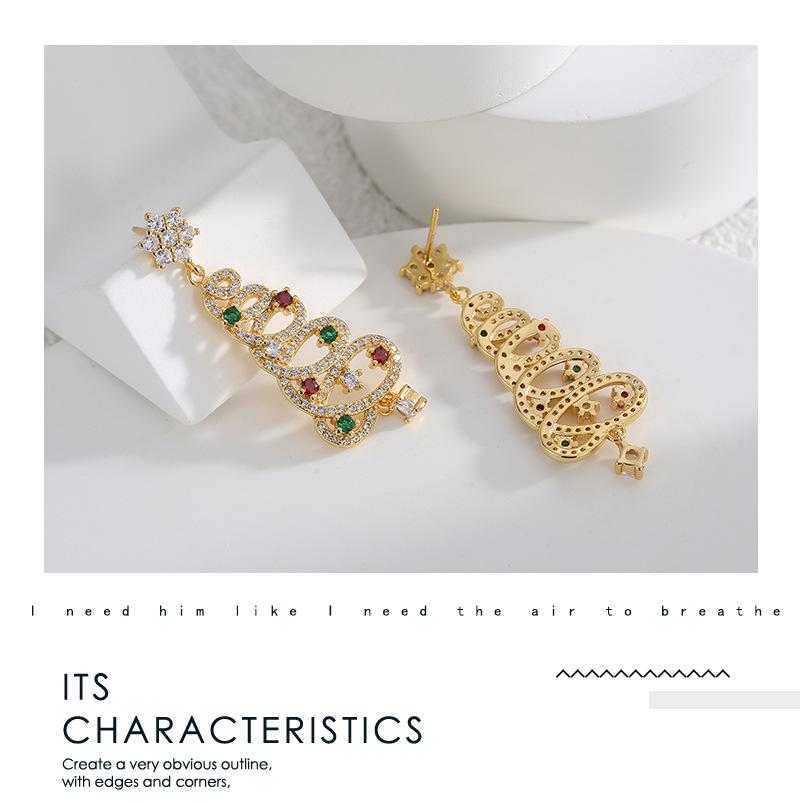 E0535 European & American Christmas Tree Snowflake Zircon Stud & Dangle Earrings for Women