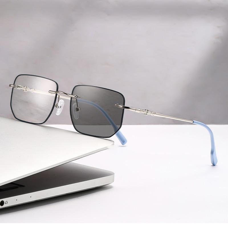 1PCS Photosensitive Color-changing Anti-blue Light Frameless Metal Frame Myopia Glasses for Students 3325