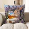 2D Rabbit With Honey Jar In Lavender Field Pillow Pattern Cushion Cover Suitable For Sofa Bedroom Car Pillow Cover
