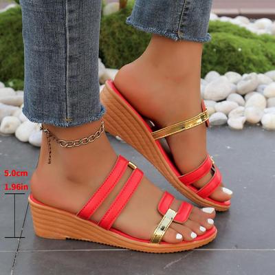 Damen Peeptoe Keilabsatz Sandalen - 2024 Sommer Colorblock, Übergröße, Strandtauglich