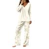Women's Casual V-Neck Printed Pajama Set with Loose Fit Top and Pants for Sleep and