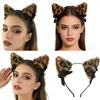 Soft Furry Leopard Print Cats Ear Headband With Attached Bells For Cosplay Halloween And Dance Parties