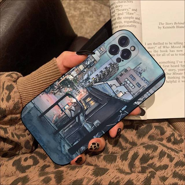 Anime Handmålat Huslandskap Mobilskal För Iphone 8 7 6 6s Plus X Se 2020 Xr Xs 14 11 12 13 Mini Pro Max Mobilskal