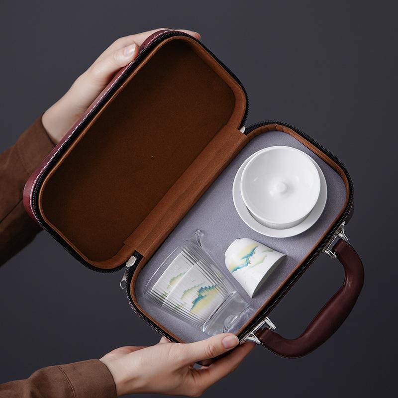 Dehua Simple White Porcelain Suet Jade Cover Bowl Travel Tea Set Small Set Outdoor Portable Going Out Business Activities Gifts