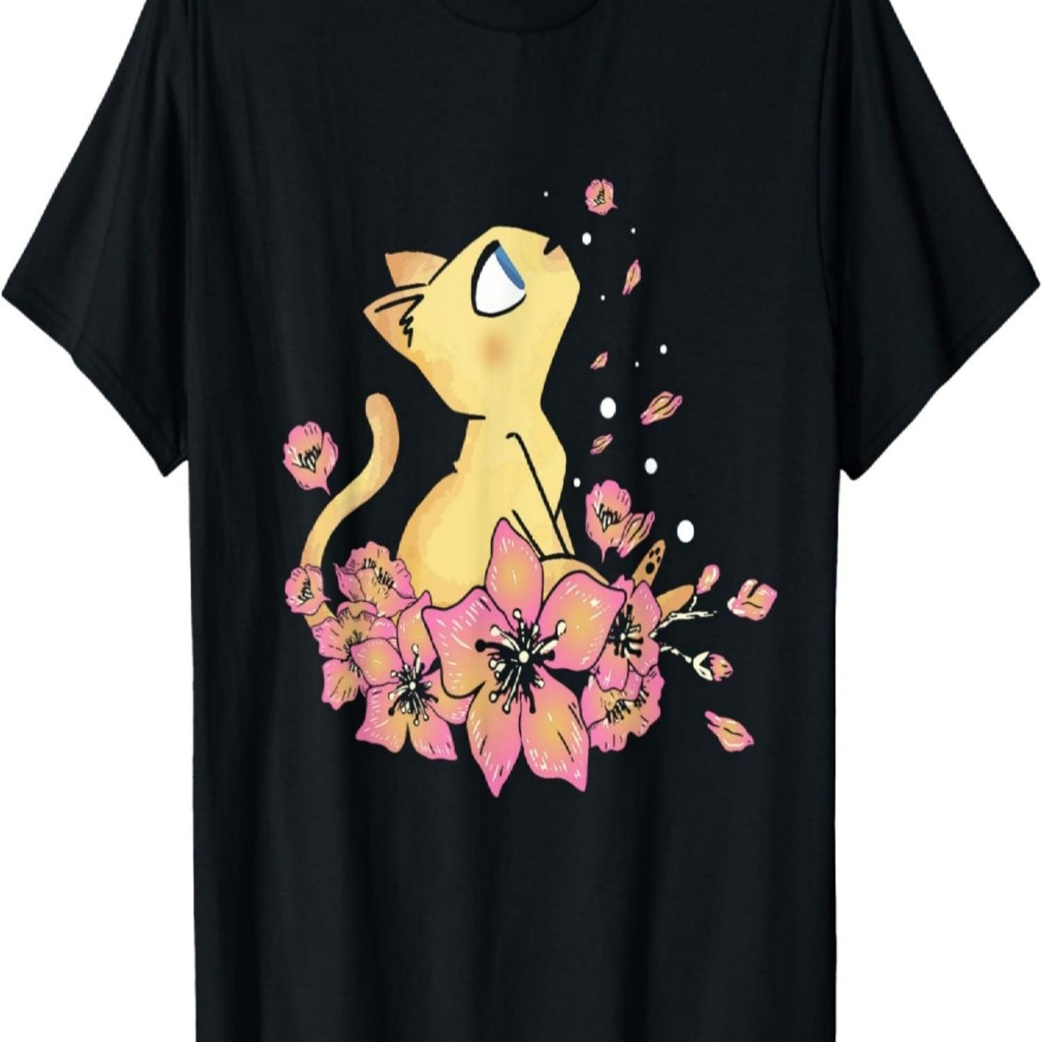 

Kawaii Cat with Sakura and cherry blossom tree T-Shirt for Men Women Kids XXXXXL чорний