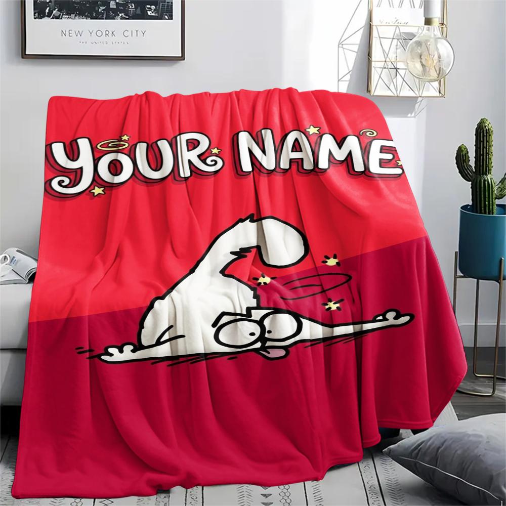 1PC Custom Name Simon‘s cat Patterned Flannel Blanket Suitable For All Seasons for Home Decor Warmth and Comfort Gifts Holiday Present
